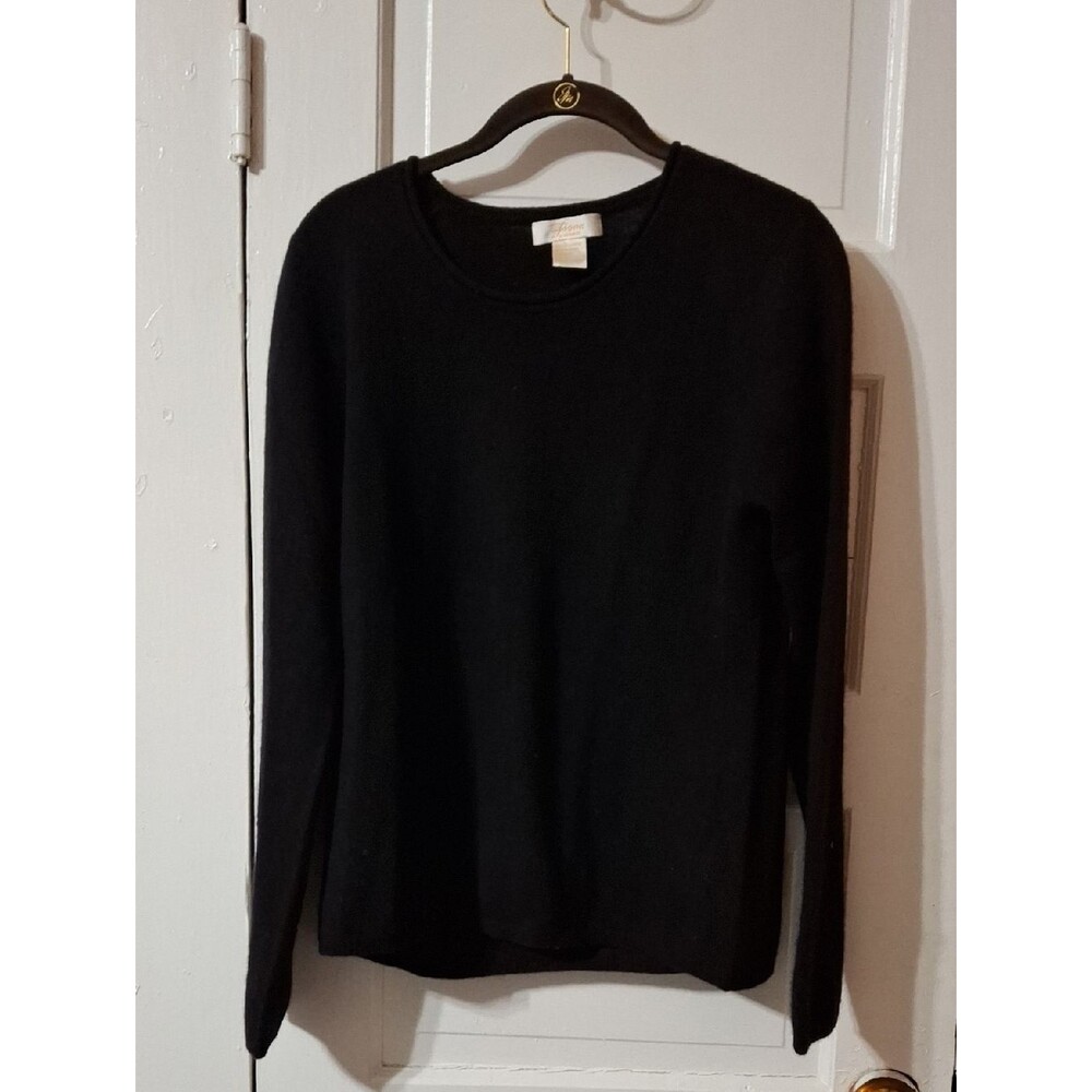 Women’s 100% Cashmere Black Crewneck Long-Sleeve Top (Mis167)